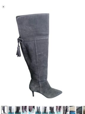 Lord & Taylor Grey Leather Suede Over the Knee Boots Size 7.5 Monochrome Neutral